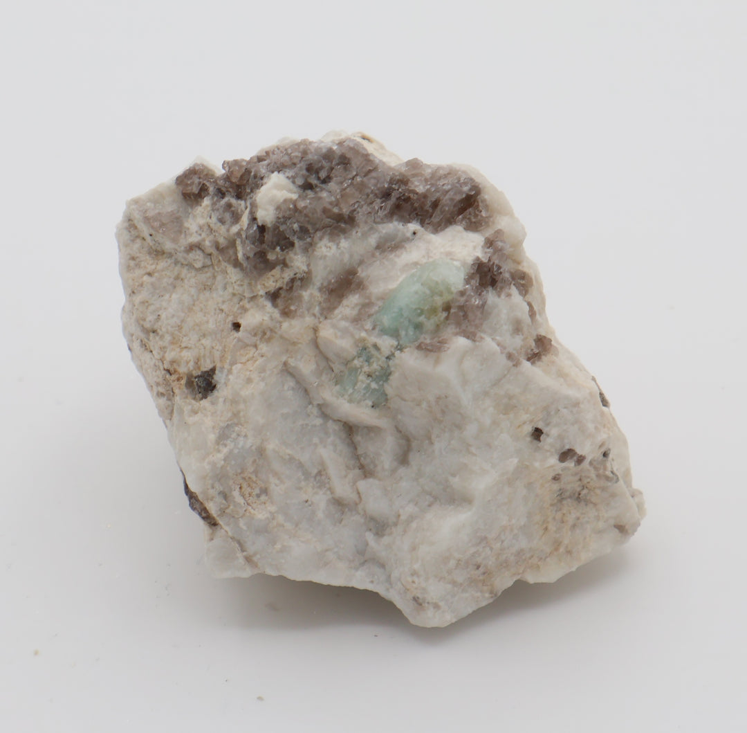 Aquamarine with Mica and Smoky Quartz on Feldspar