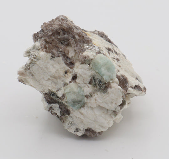 Aquamarine on Mica, Smoky Quartz, Feldspar