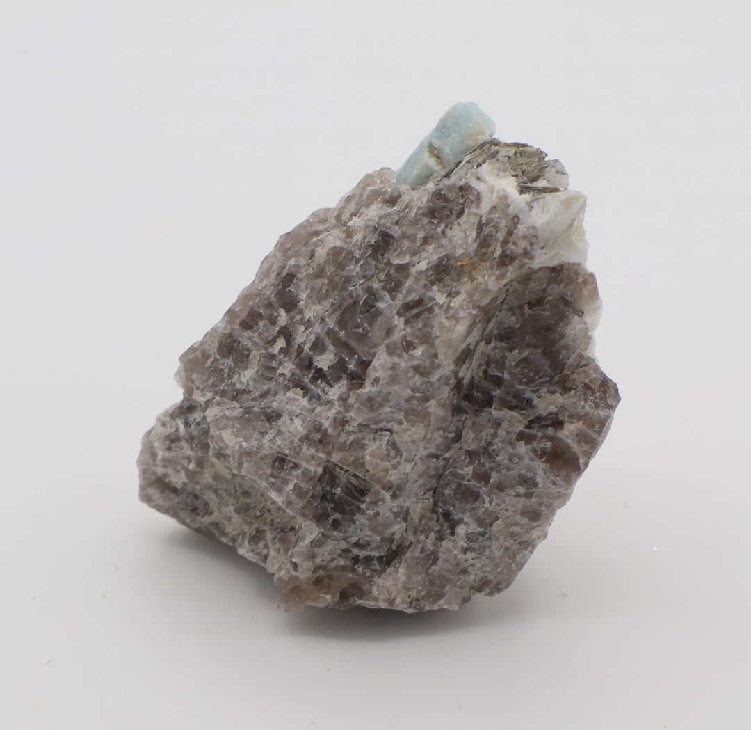 Aquamarine with Mica and Feldspar on Smoky Quartz
