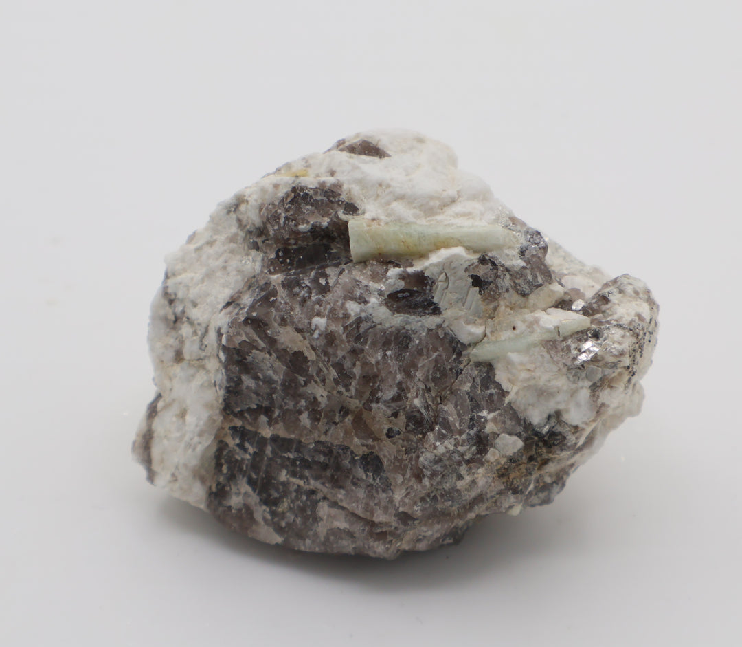 Aquamarine with Mica on Smoky Quartz and Feldspar
