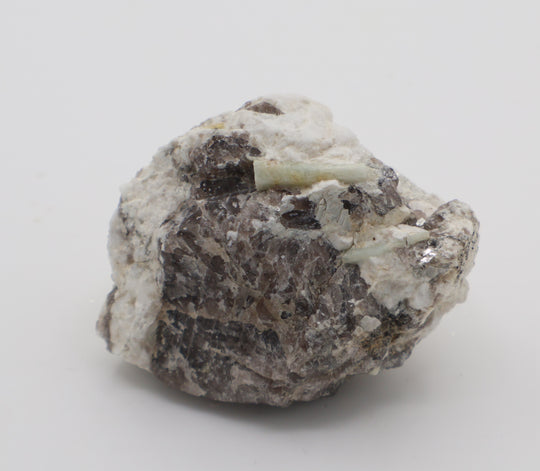 Aquamarine with Mica on Smoky Quartz and Feldspar