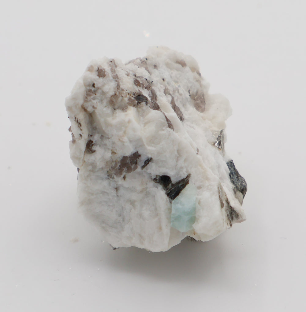 Aquamarine and Bi-Colour Beryl with Mica on Smoky Quartz and Feldspar