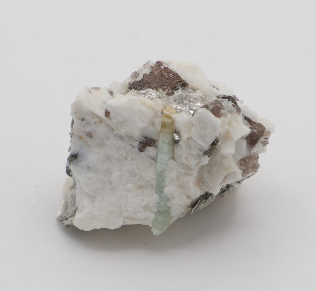 Bi-Colour Beryl with Mica and Smoky Quartz on Feldspar