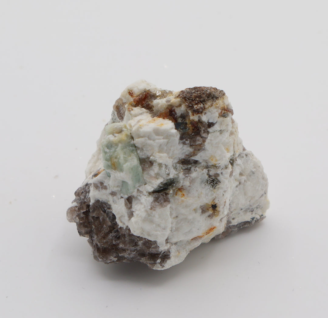 Sceptered Aquamarine with Mica on Smoky Quartz and Feldspar
