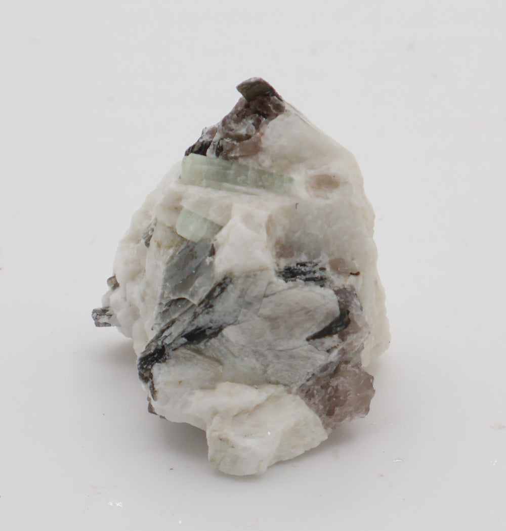 Aquamarine with Mica and Smoky Quartz on Feldspar