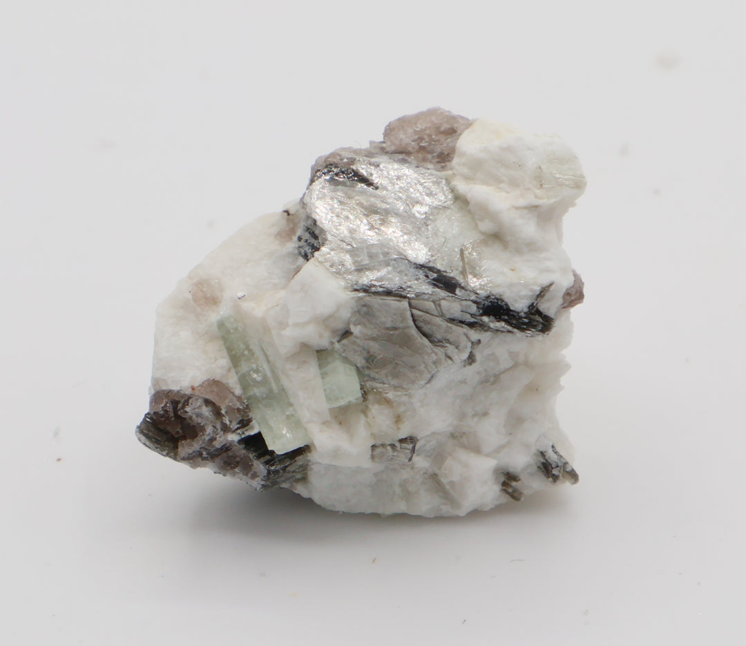 Aquamarine with Mica and Smoky Quartz on Feldspar