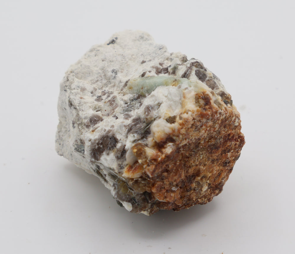Sceptered Aquamarine with Mica and Smoky Quartz on Feldspar
