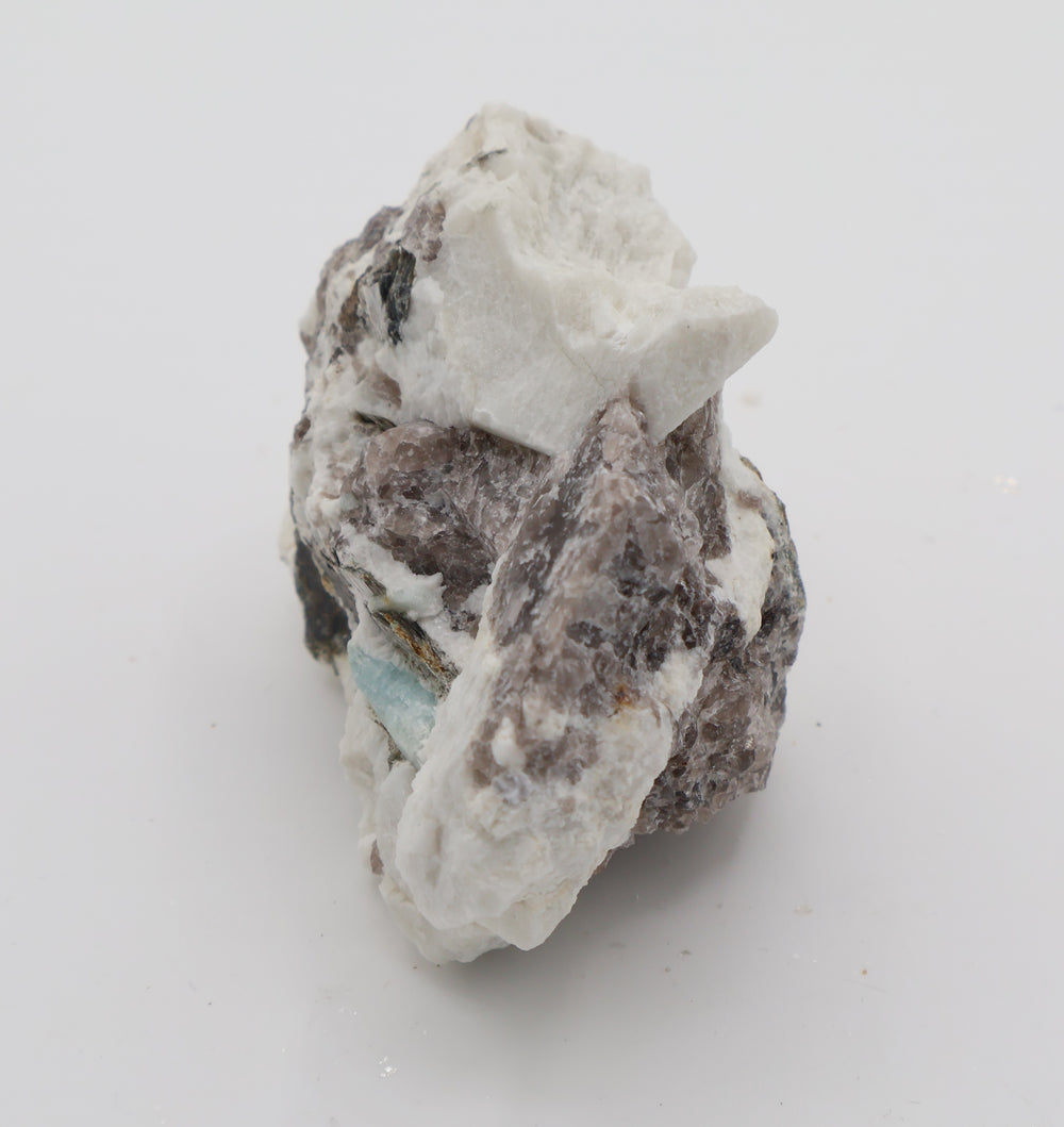 Aquamarine with Mica on Smoky Quartz and Feldspar