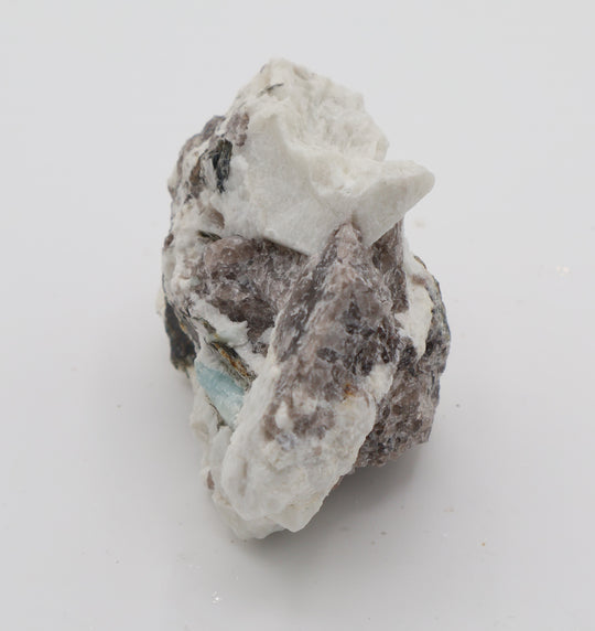 Aquamarine with Mica on Smoky Quartz and Feldspar