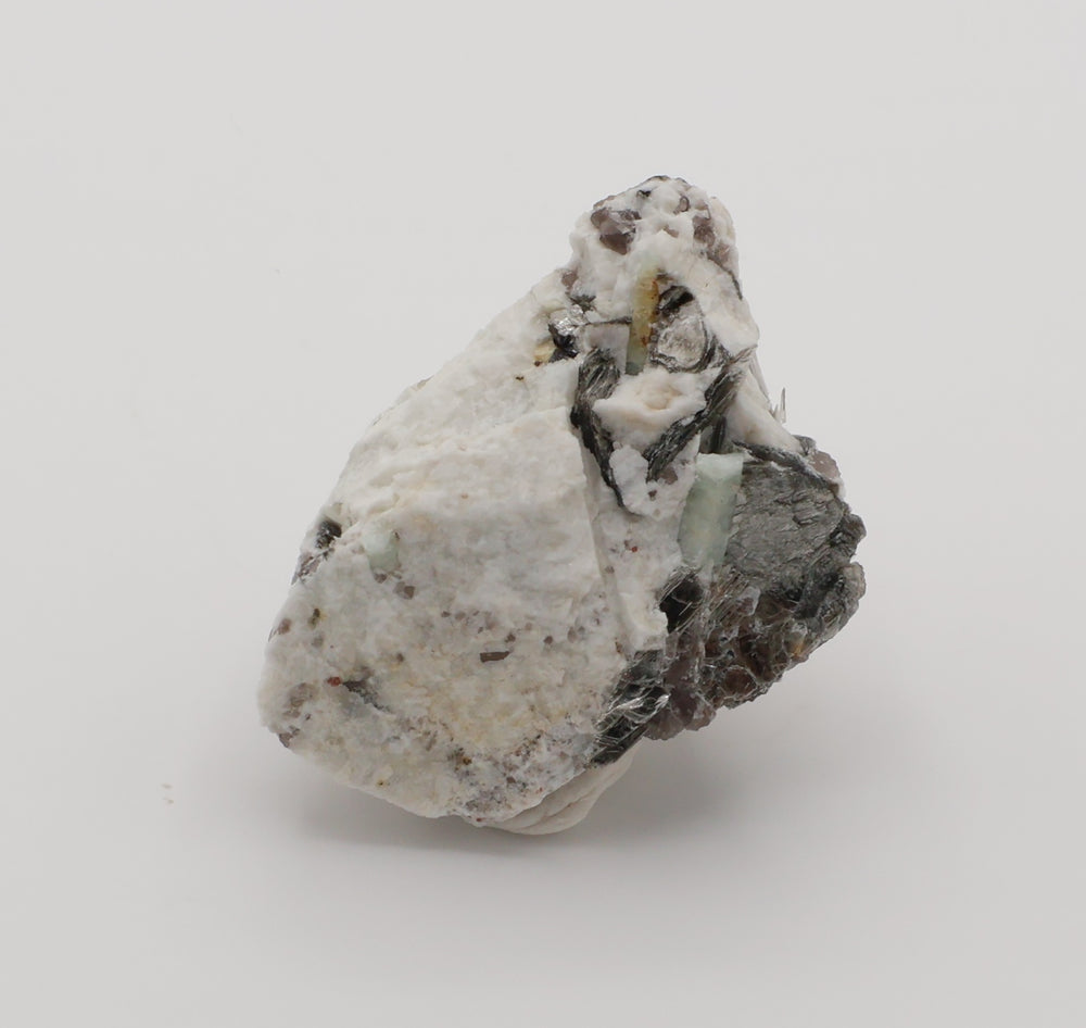Aquamarine and Bi-Colour Beryl with Spessartine Garnet, Mica, on Smoky Quartz and Feldspar