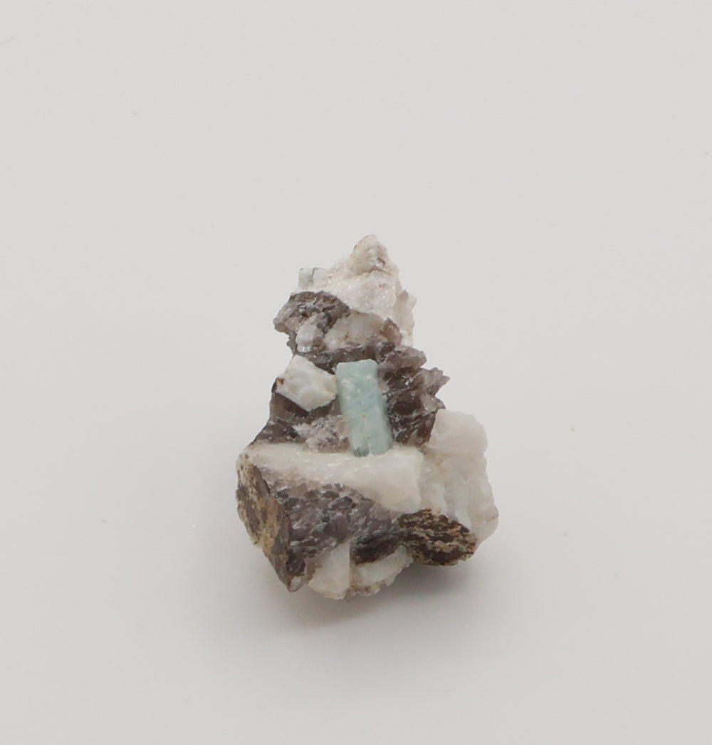 Aquamarine with Mica and Smoky Quartz on Feldspar