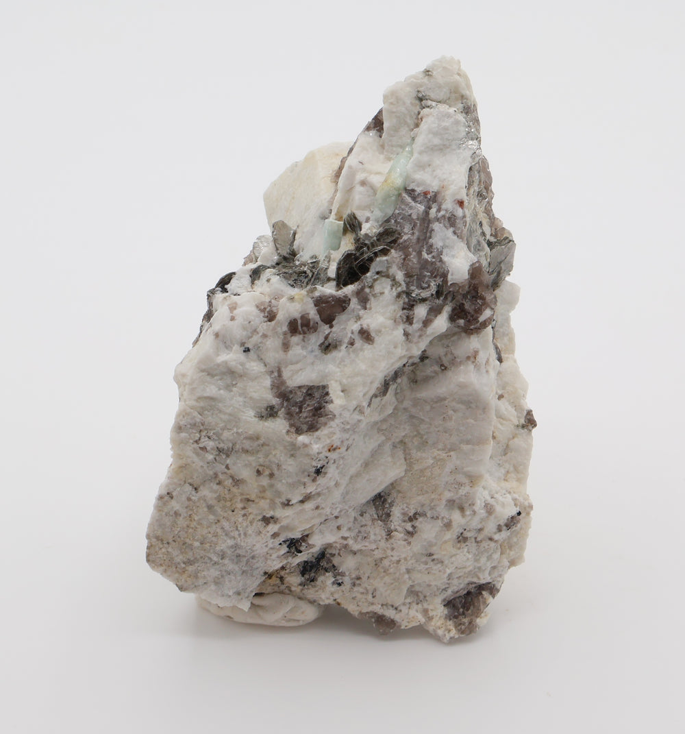 Aquamarine with Spessartine Garnet, Hematite, Pyrite, on Smoky Quartz and Feldspar