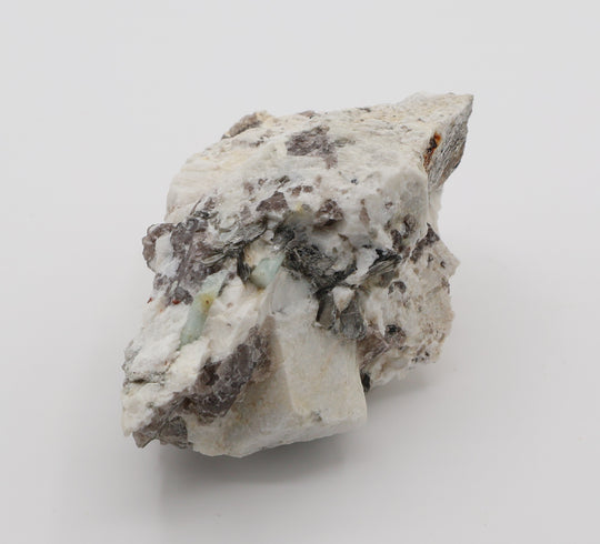 Aquamarine with Spessartine Garnet, Hematite, Pyrite, on Smoky Quartz and Feldspar