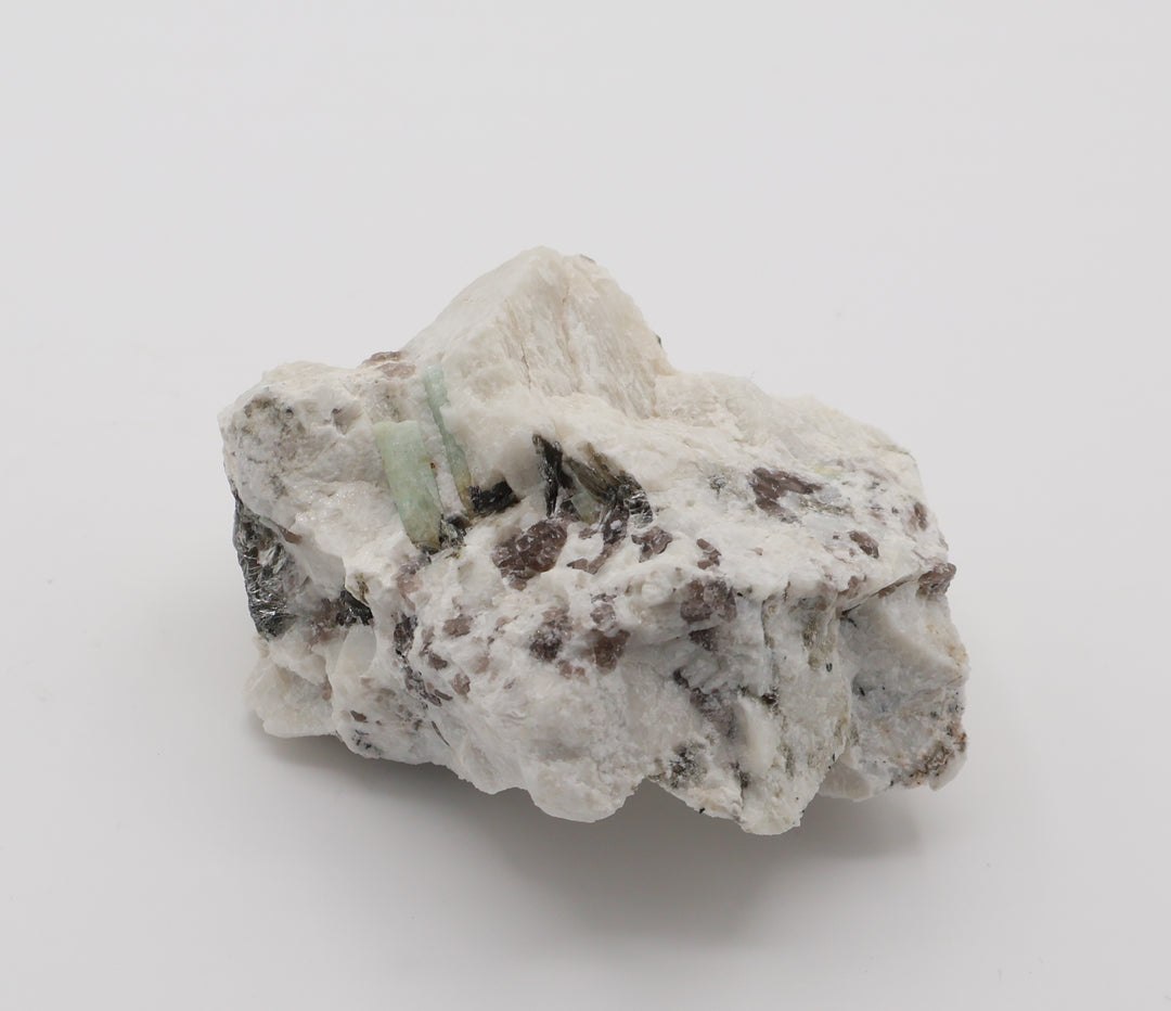 Bi-Colour Beryl and Aquamarine with Mica and Smoky Quartz on Feldspar