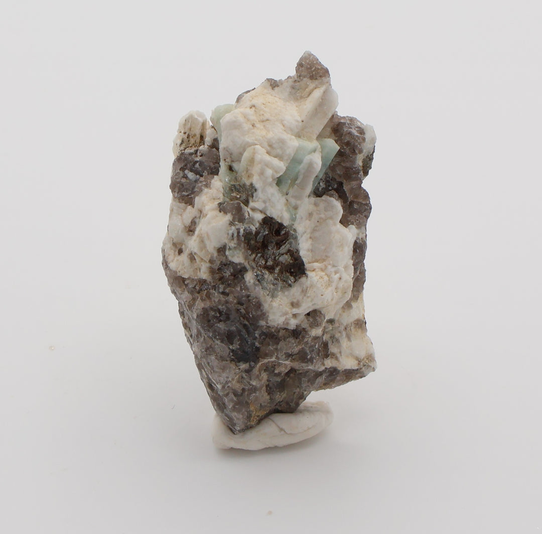 Aquamarine with Mica on Smoky Quartz and Feldspar