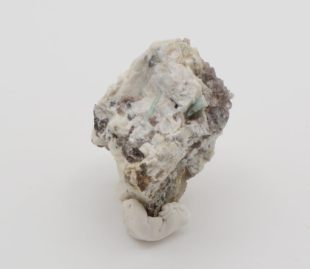 Aquamarine with Mica on Smoky Quartz and Feldspar