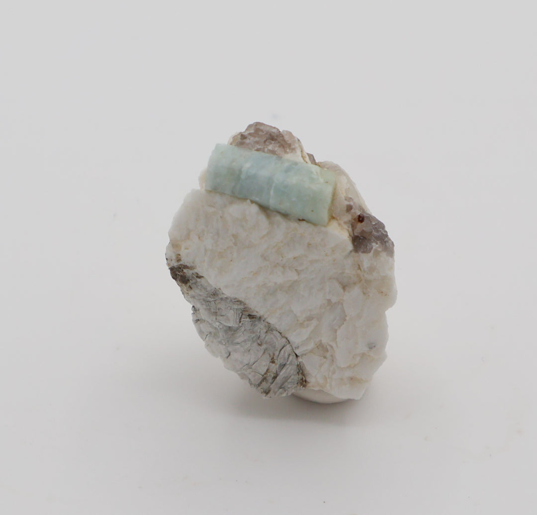 Aquamarine with Mica and Smoky Quartz on Feldspar