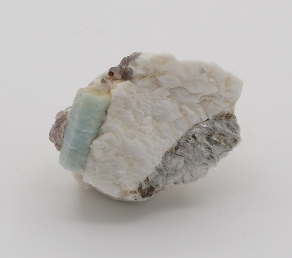 Aquamarine with Mica and Smoky Quartz on Feldspar
