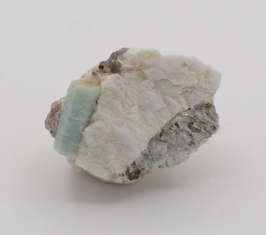 Aquamarine with Mica and Smoky Quartz on Feldspar