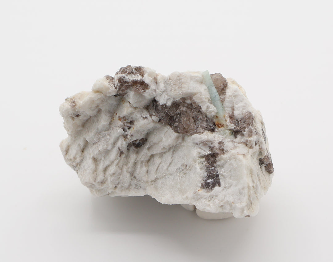 Aquamarine with Mica on Smoky Quartz and Feldspar