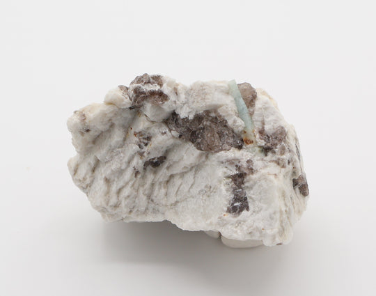 Aquamarine with Mica on Smoky Quartz and Feldspar