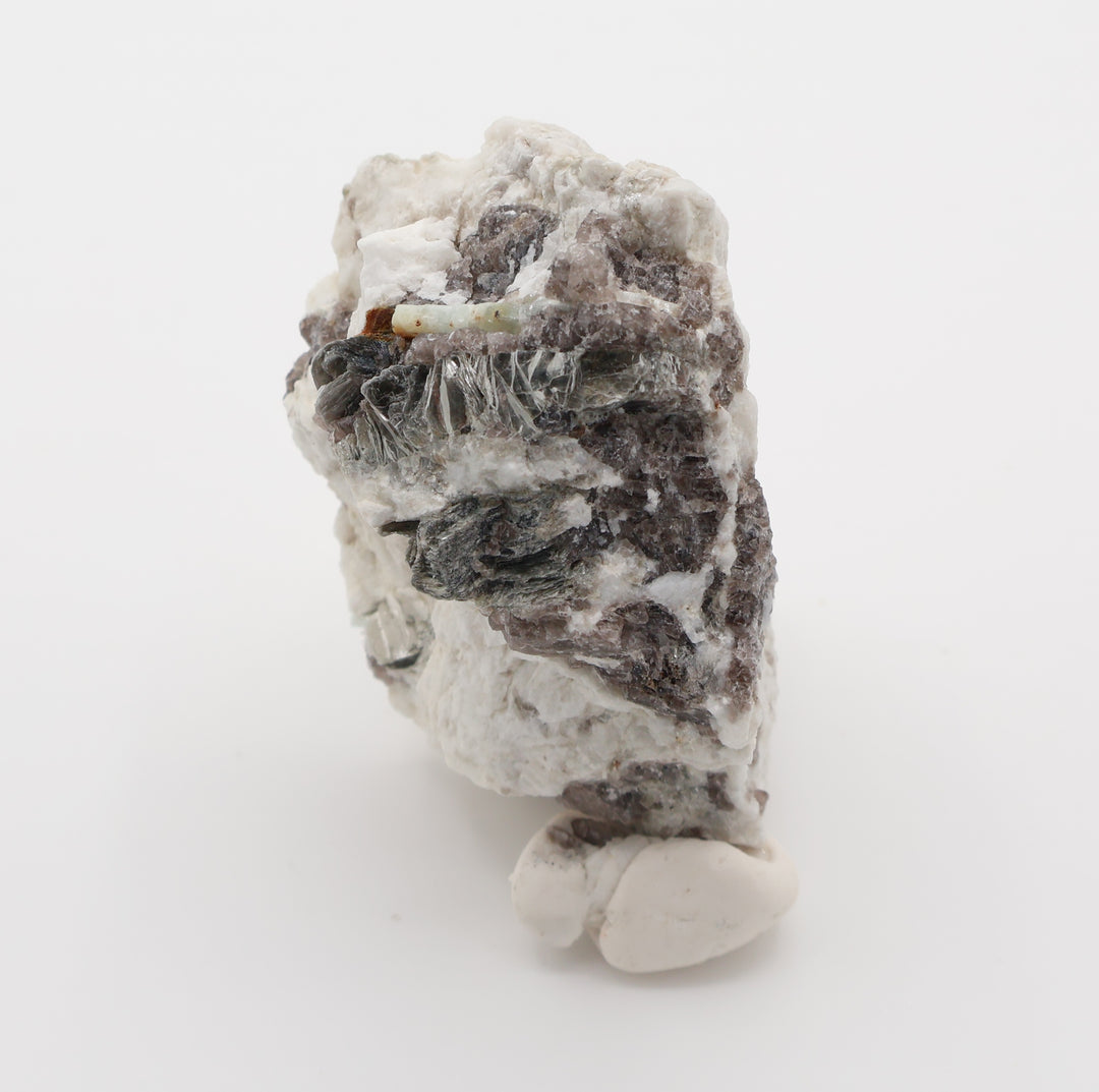 Aquamarine with Mica on Smoky Quartz and Feldspar