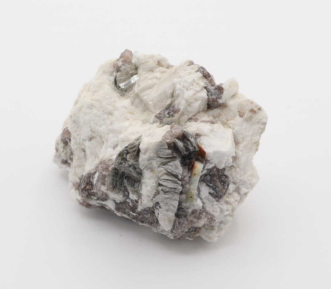Aquamarine with Mica on Smoky Quartz and Feldspar