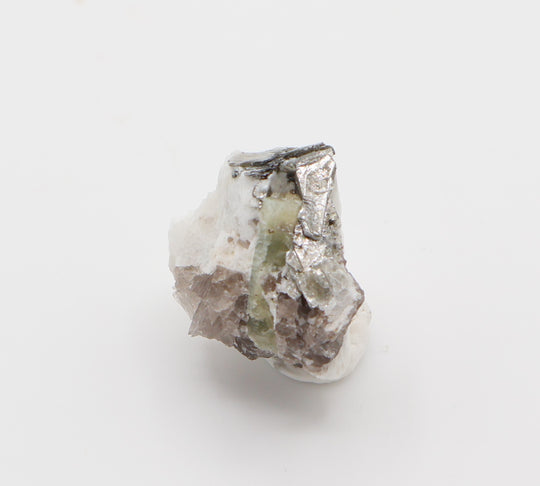 Green Beryl with Mica on Smoky Quartz and Feldspar