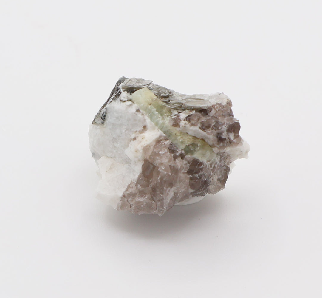 Green Beryl with Mica on Smoky Quartz and Feldspar