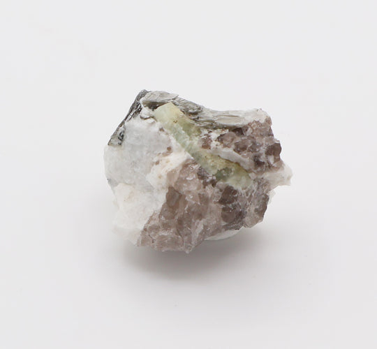 Green Beryl with Mica on Smoky Quartz and Feldspar