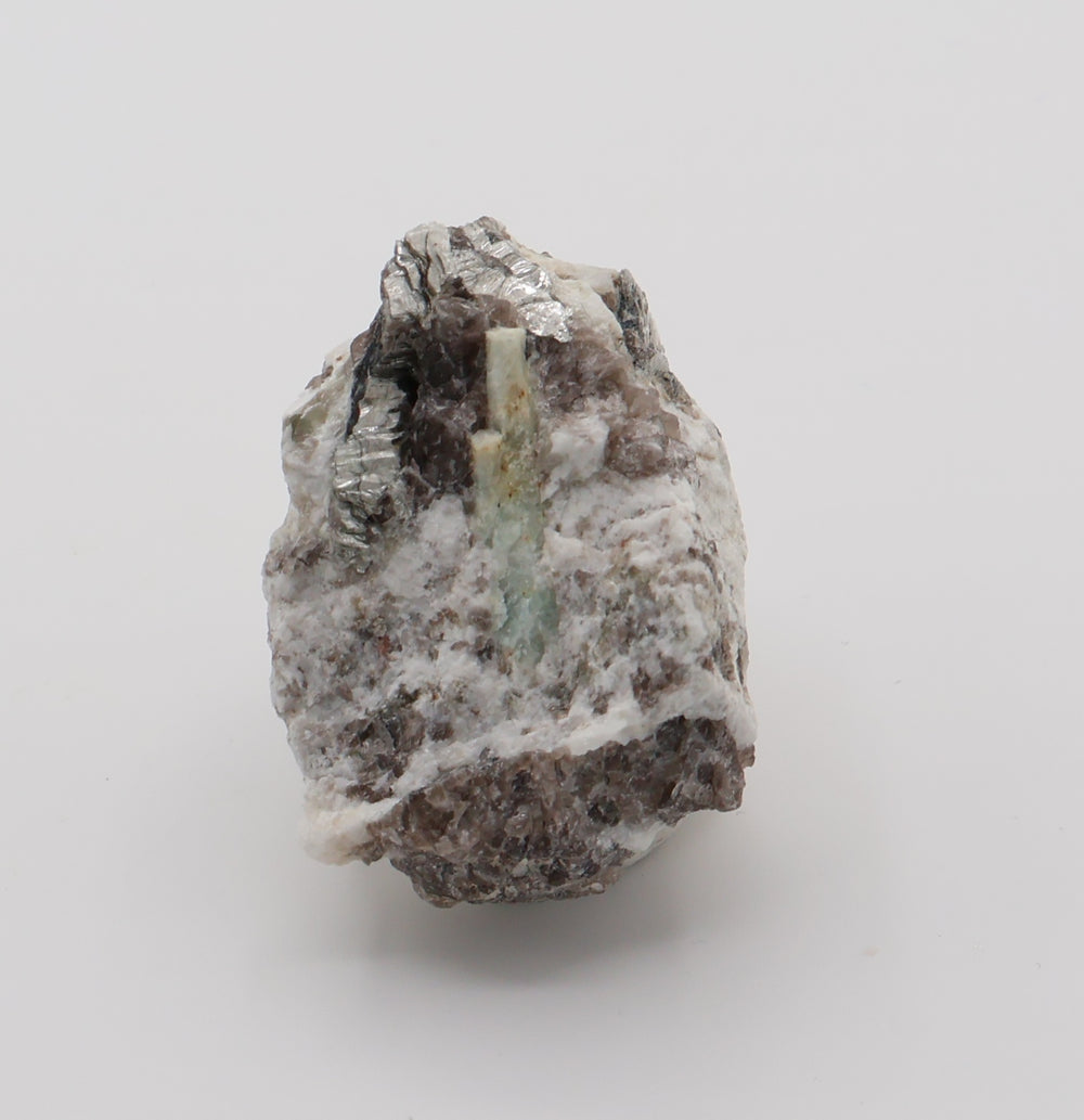 Sceptered Aquamarine with Mica on Smoky Quartz and Feldspar