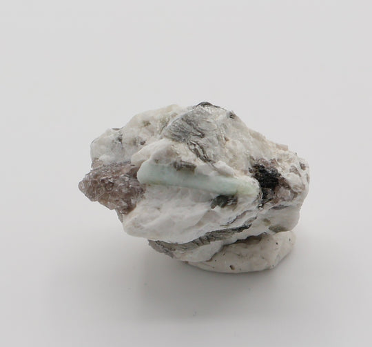 Aquamarine on Mica, Smoky Quartz, Feldspar