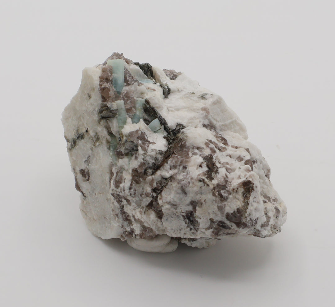 Aquamarine Cluster with Bi-Colour Beryl, Hematite, Mica, on Smoky Quartz and Feldspar
