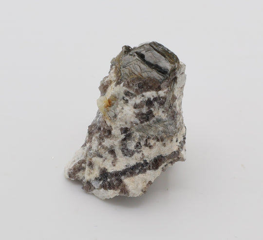 Heliodor with Mica on Smoky Quartz and Feldspar