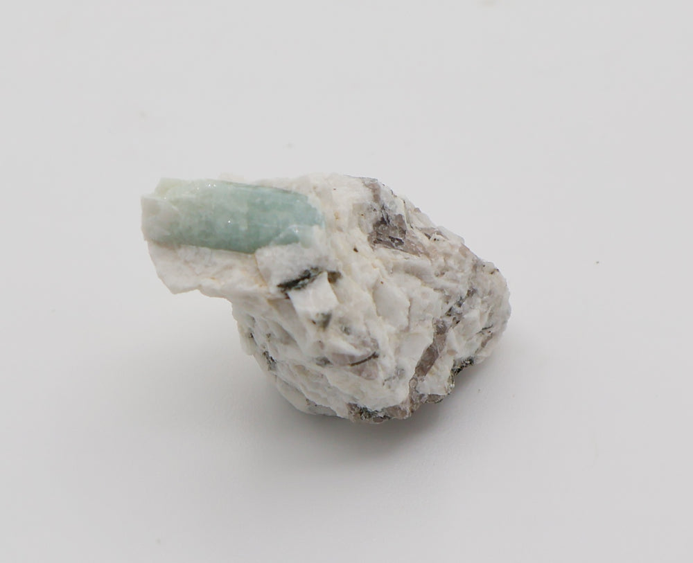 Aquamarine with Mica on Smoky Quartz and Feldspar