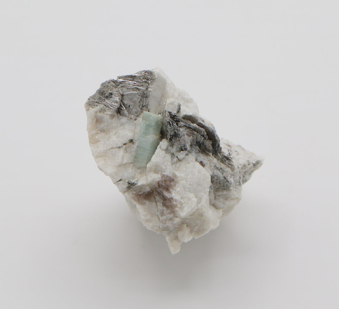 Aquamarine with Mica and Smoky Quartz on Feldspar