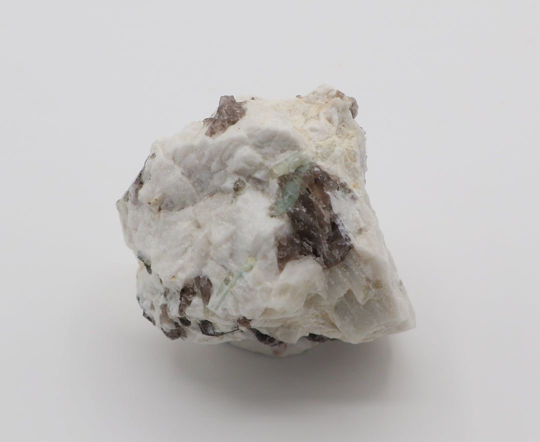 Aquamarine with Mica on Smoky Quartz and Feldspar