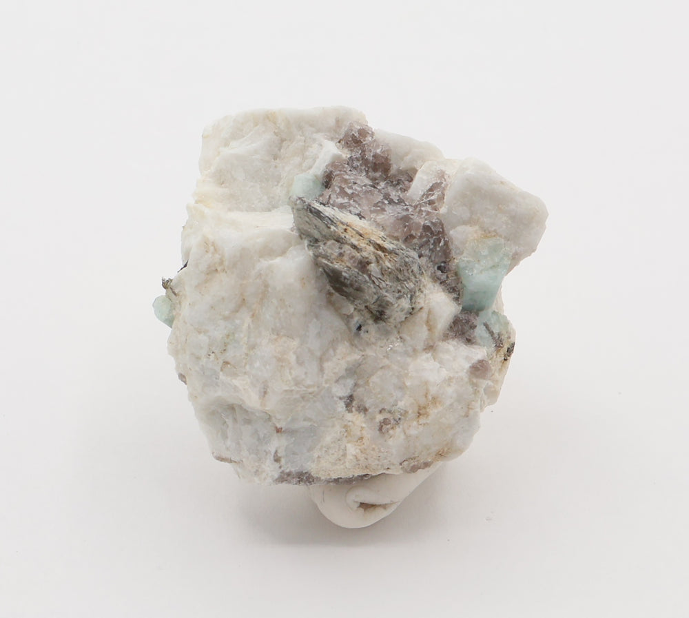 Aquamarine with Mica and Smoky Quartz on Feldspar