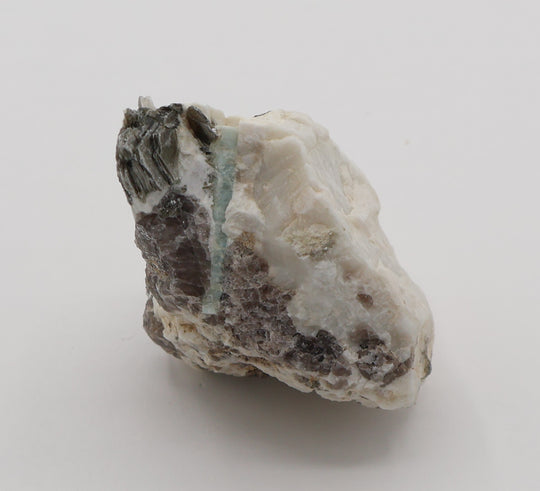 Aquamarine with Mica and Smoky Quartz on Feldspar