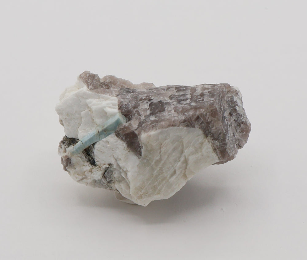 Aquamarine with Mica and Smoky Quartz on Feldspar