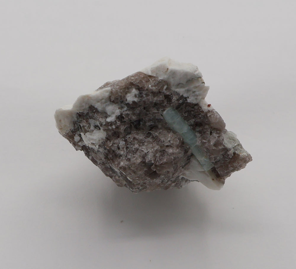 Aquamarine with Mica on Smoky Quartz and Feldspar