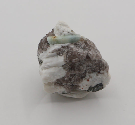 Aquamarine with Mica and Spessartine Garnet on Smoky Quartz and Feldspar