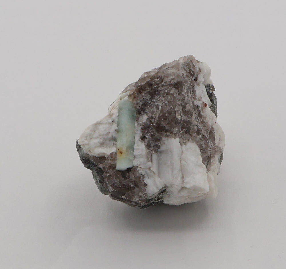 Aquamarine with Mica and Spessartine Garnet on Smoky Quartz and Feldspar