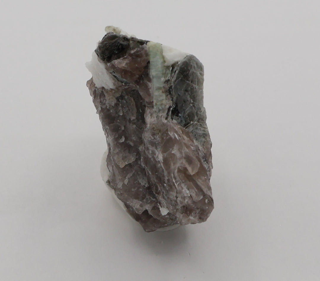 Aquamarine with Mica on Smoky Quartz and Feldspar