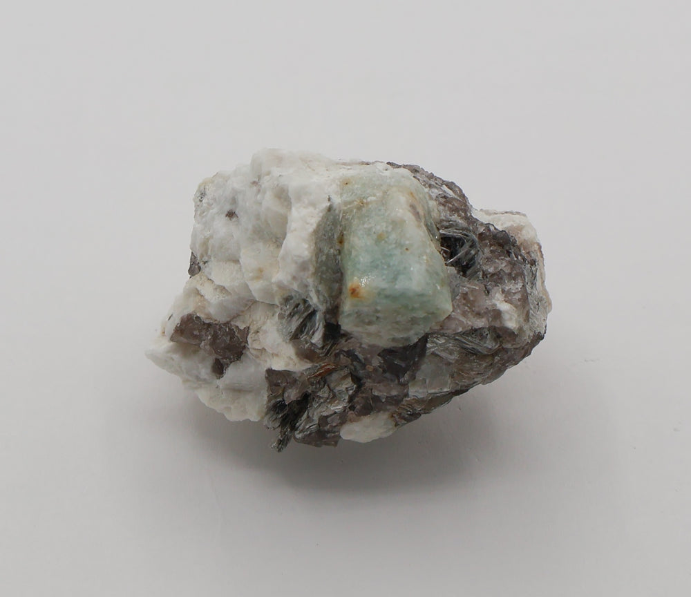 Aquamarine on Mica, Smoky Quartz, Feldspar