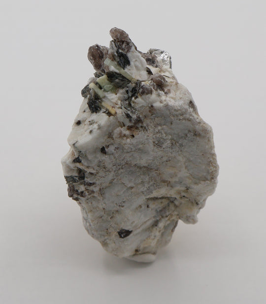 Aquamarine and Heliodor with Mica and Smoky Quartz on Feldspar