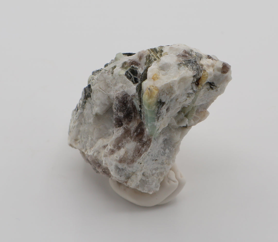 Bi-Colour Beryl and Aquamarine with Mica and Smoky Quartz on Feldspar