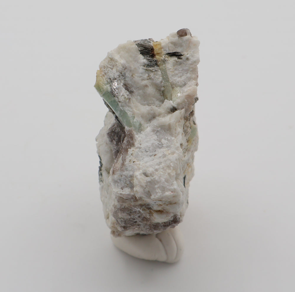 Bi-Colour Beryl and Aquamarine with Mica and Smoky Quartz on Feldspar