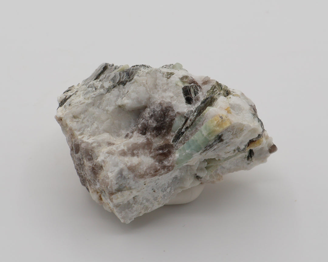 Bi-Colour Beryl and Aquamarine with Mica and Smoky Quartz on Feldspar