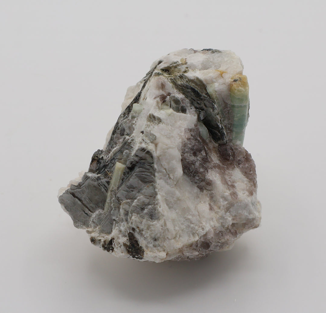 Bi-Colour Beryl and Aquamarine with Mica and Smoky Quartz on Feldspar